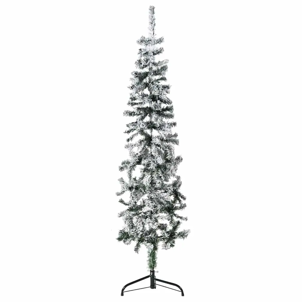 Slim Artificial Half Christmas Tree 150cm Flocked Snow Wall-Mount Holiday Decor