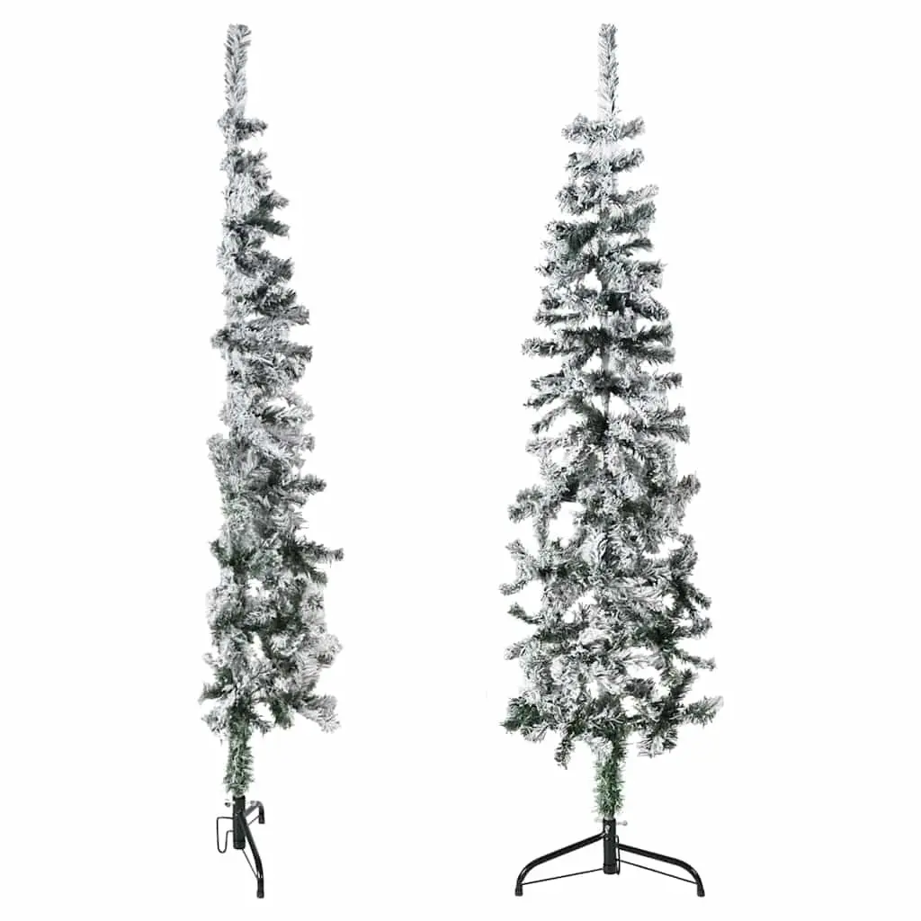 Slim Artificial Half Christmas Tree 150cm Flocked Snow Wall-Mount Holiday Decor