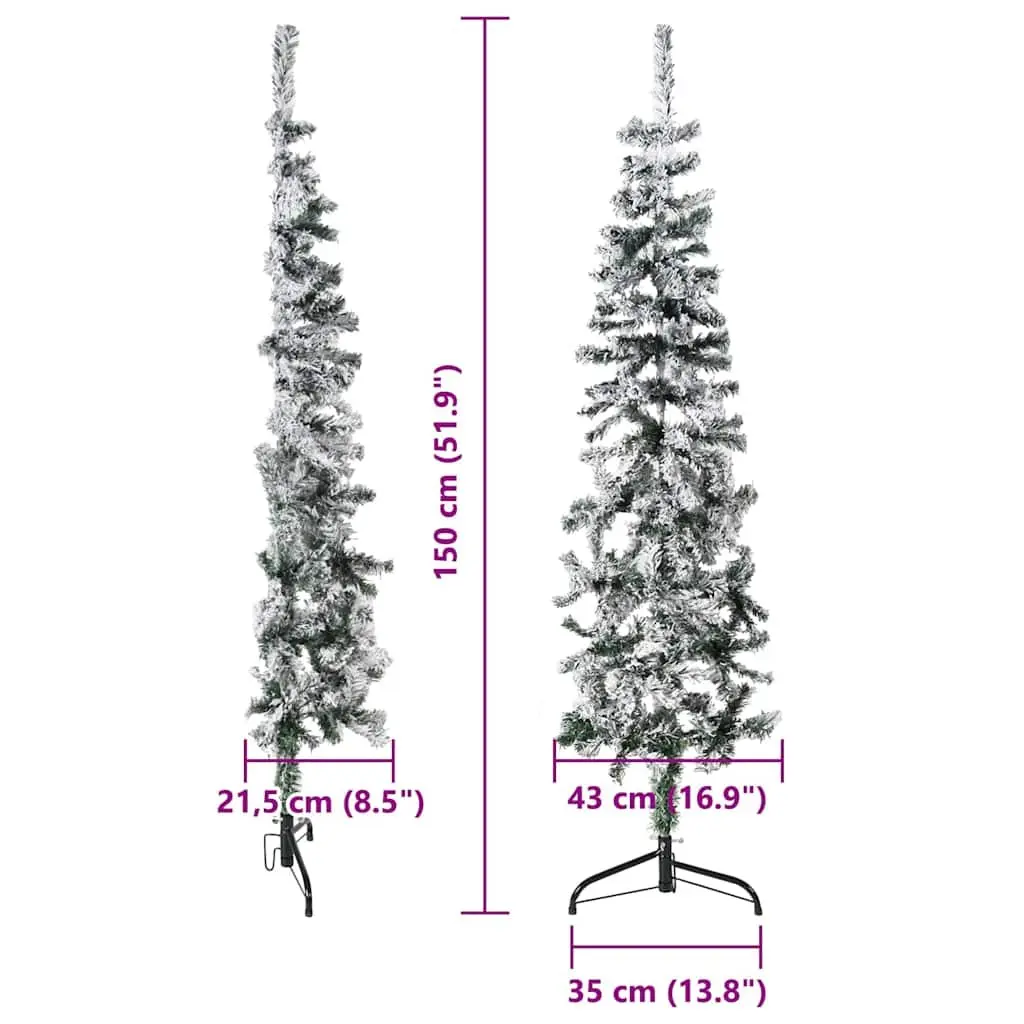 Slim Artificial Half Christmas Tree 150cm Flocked Snow Wall-Mount Holiday Decor