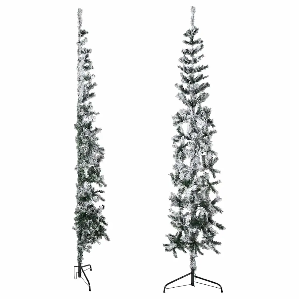 Slim Artificial Half Christmas Tree Flocked Snow 210cm Green Wall-Mounted Xmas