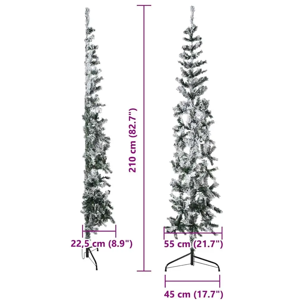 Slim Artificial Half Christmas Tree Flocked Snow 210cm Green Wall-Mounted Xmas