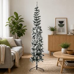 Slim Artificial Half Christmas Tree 240cm Flocked Snow Green Seasonal Holiday