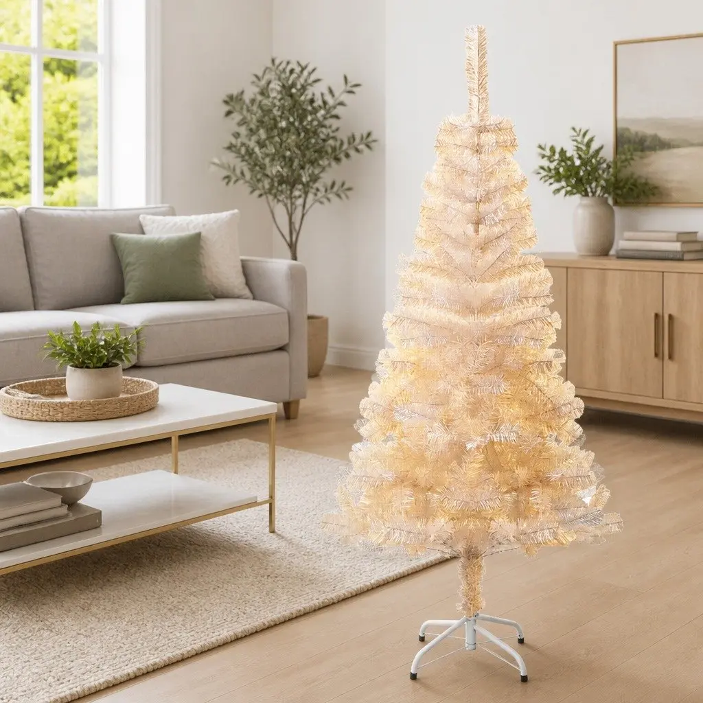 Artificial Christmas Tree PVC 120cm White Bushy Iridescent Tips Seasonal