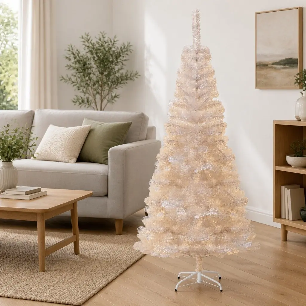 Artificial Christmas Tree White 210cm Iridescent Tips PVC Bushy Seasonal