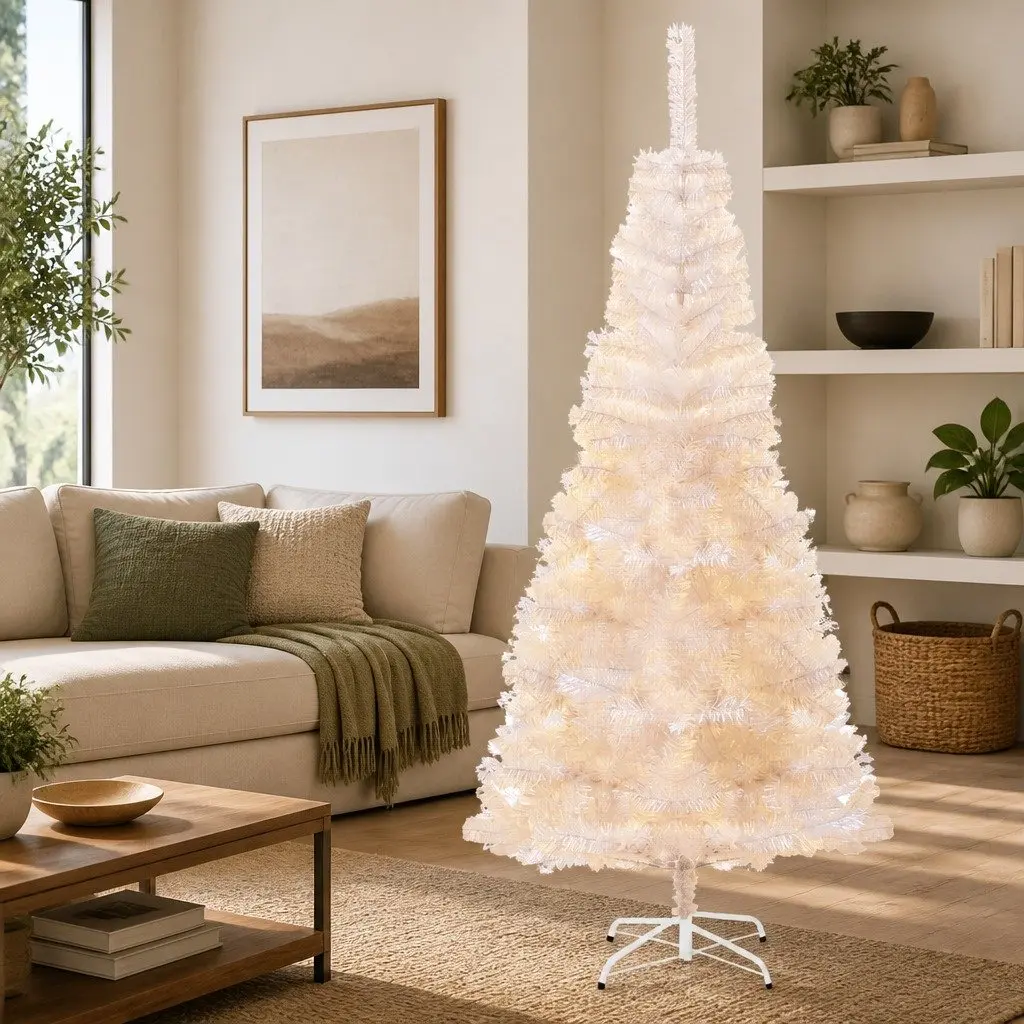 Artificial Christmas Tree Iridescent White Tips PVC 240cm Seasonal Decoration