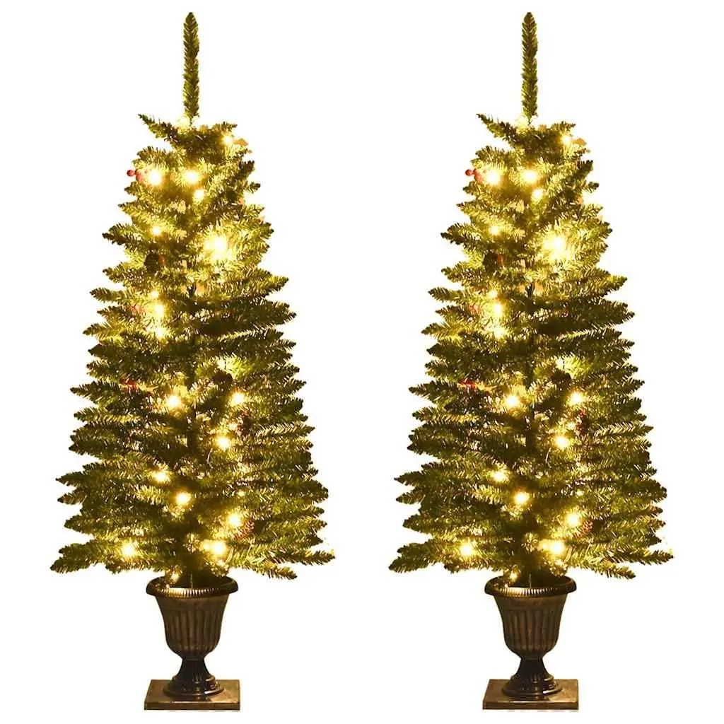 Artificial Christmas Tree Set 2 Pieces with Wreath Garland LED Lights Holiday