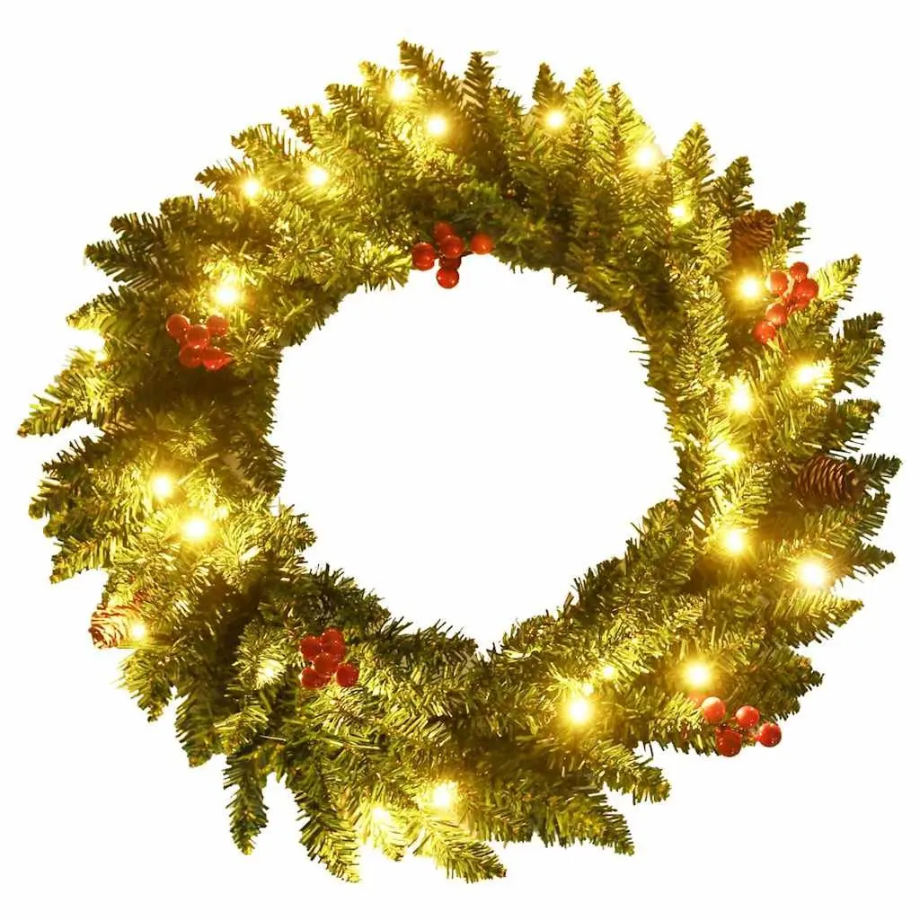 Artificial Christmas Tree Set 2 Pieces with Wreath Garland LED Lights Holiday