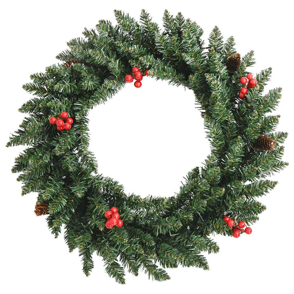 Artificial Christmas Tree Set 2 Pieces with Wreath Garland LED Lights Holiday