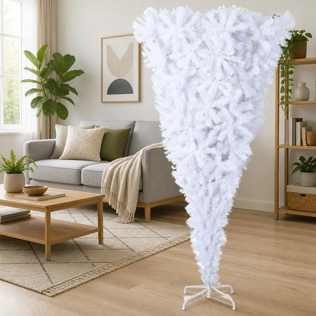 Upside Down Christmas Tree Artificial PVC White 240cm with Sturdy Stand