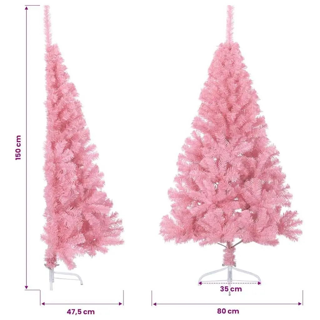 Half Christmas Tree Artificial 150cm Pink PVC Bushy Holiday Seasonal Decor with