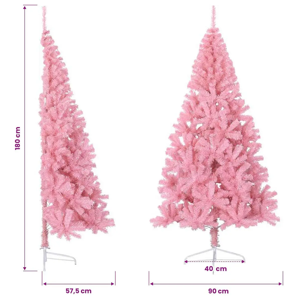 Half Christmas Tree PVC 180cm Pink Artificial Seasonal Holiday Decoration