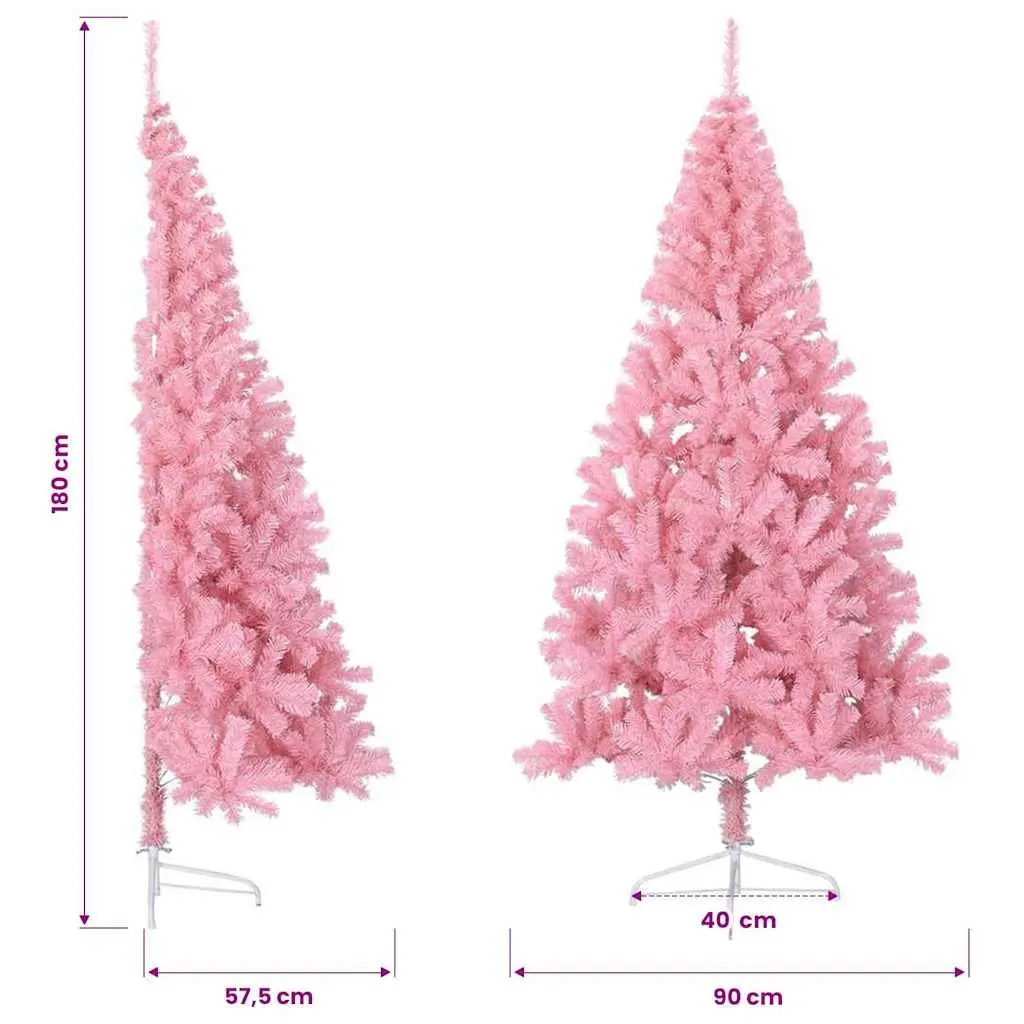 Half Christmas Tree PVC 180cm Pink Artificial Seasonal Holiday Decoration