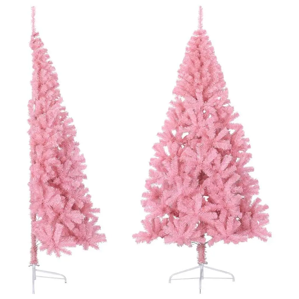 Half Christmas Tree 210cm Artificial with Stand Pink Xmas Holiday Seasonal Decor