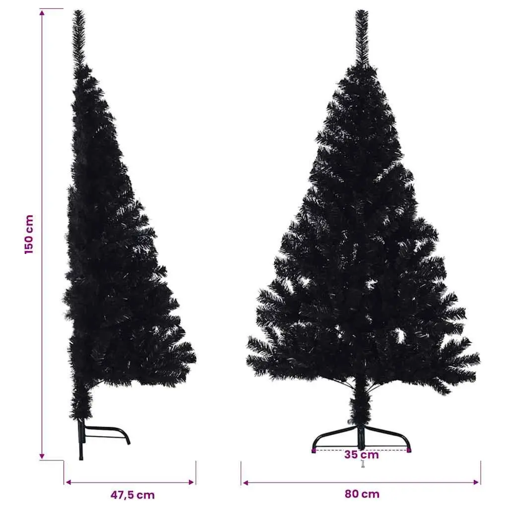 Half Christmas Tree Black 150cm Artificial PVC Bushy Seasonal Holiday Decoration