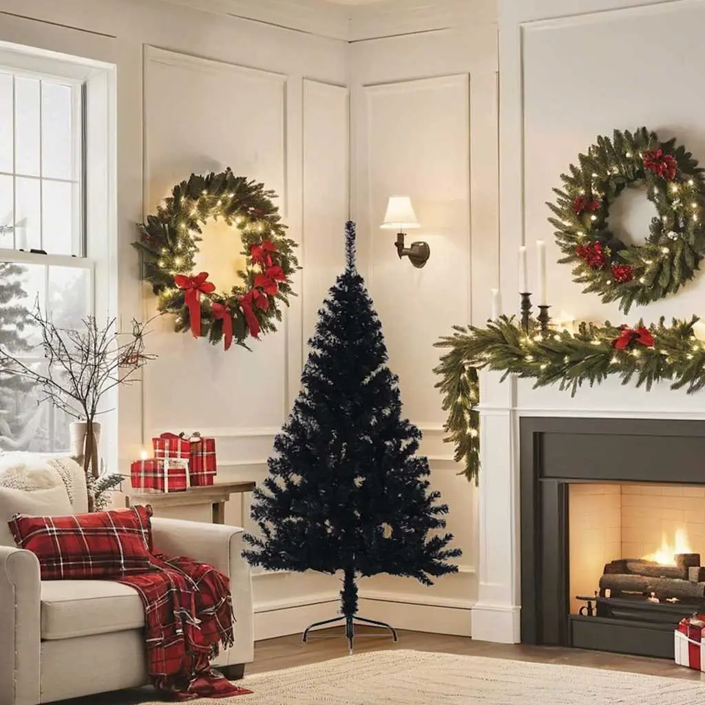Half Christmas Tree Black 150cm Artificial PVC Bushy Seasonal Holiday Decoration