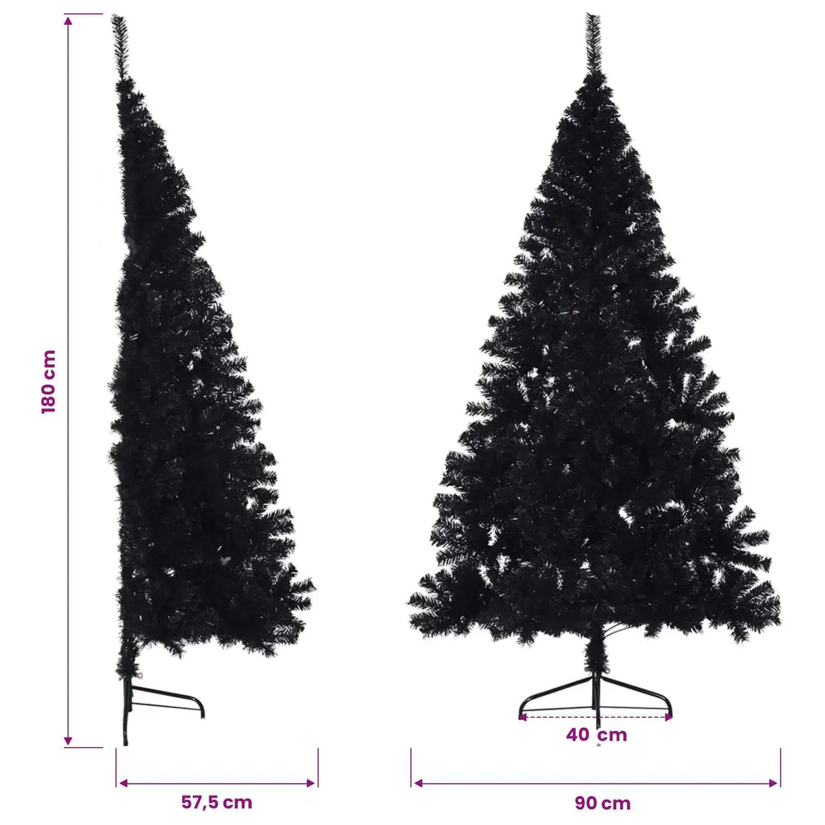 Artificial Half Christmas Tree PVC 180cm Black Bushy