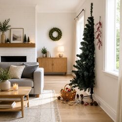 Artificial Half Christmas Tree with Stand Black 210 cm Holiday Seasonal Decor
