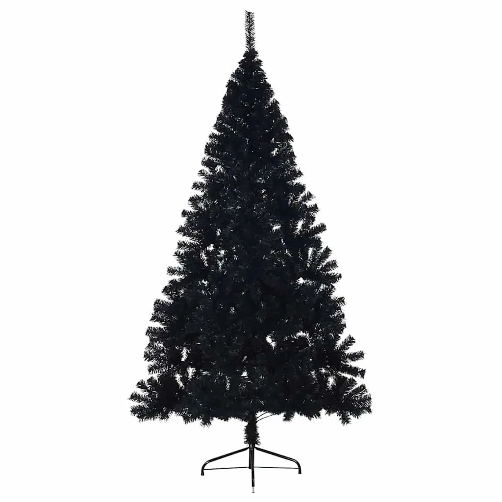 Half Christmas Tree Black PVC 210 cm with Sturdy Steel Stand for Seasonal Decoration