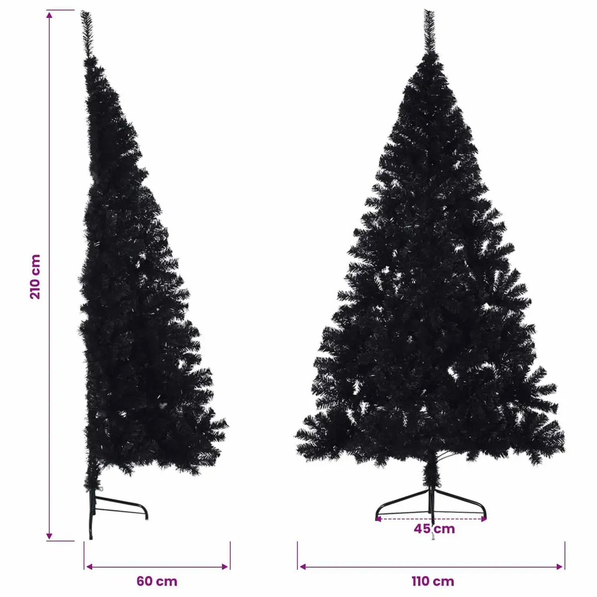 Half Christmas Tree Black PVC 210 cm with Sturdy Steel Stand for Seasonal Decoration