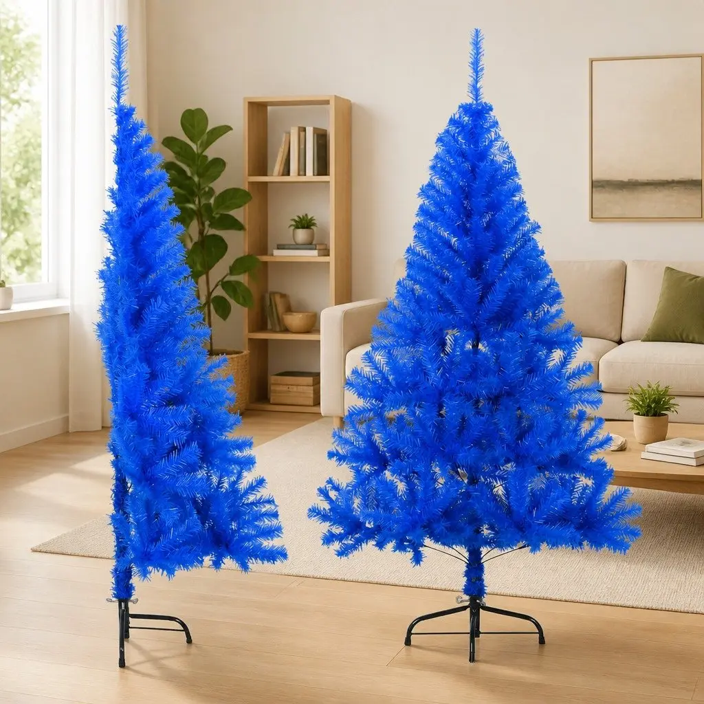 Artificial Half Christmas Tree PVC Tips 150cm Blue Half-Round Wall-Mounted