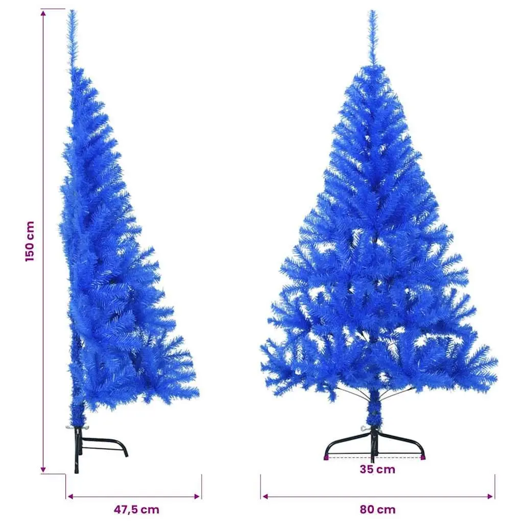 Artificial Half Christmas Tree PVC Tips 150cm Blue Half-Round Wall-Mounted