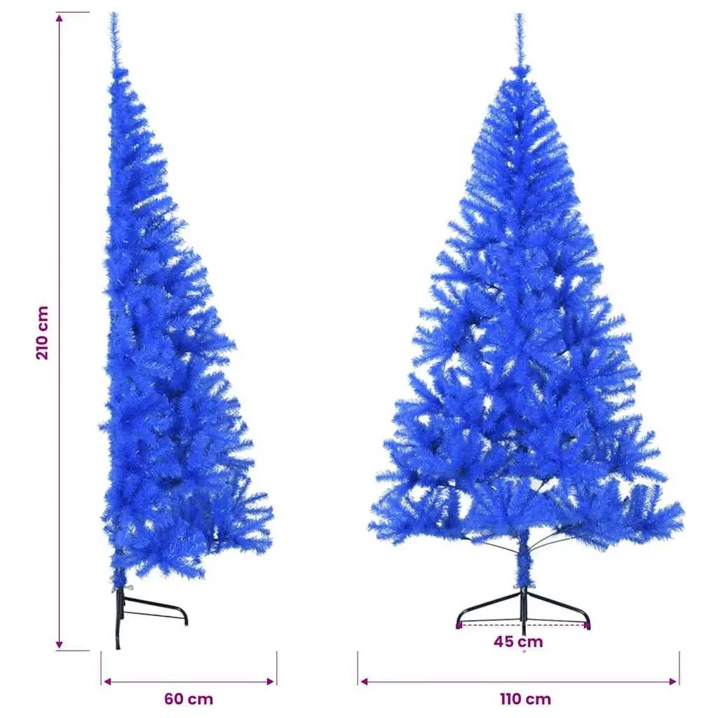 Artificial Half Christmas Tree with Stand Blue 210 cm Seasonal Holiday Decor