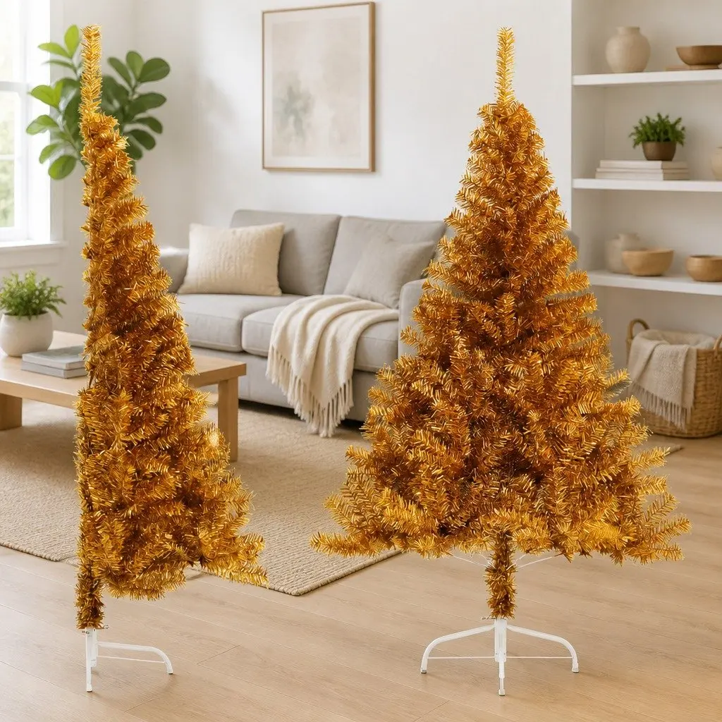 Half Christmas Tree Gold Artificial 150cm PET Tips with Steel Stand
