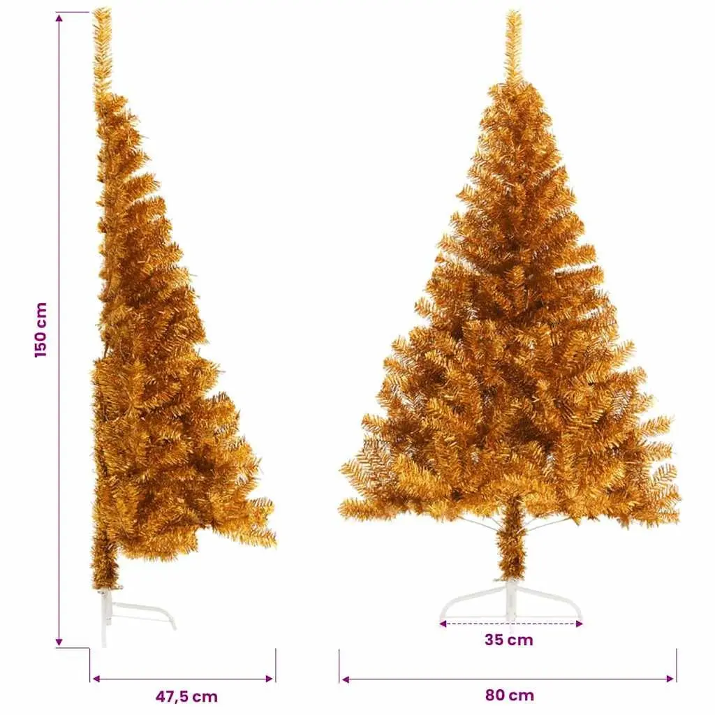 Half Christmas Tree Gold Artificial 150cm PET Tips with Steel Stand