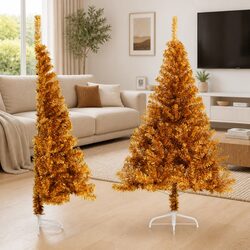 Half Christmas Tree with Stand Gold 180cm Artificial Holiday Seasonal Decor