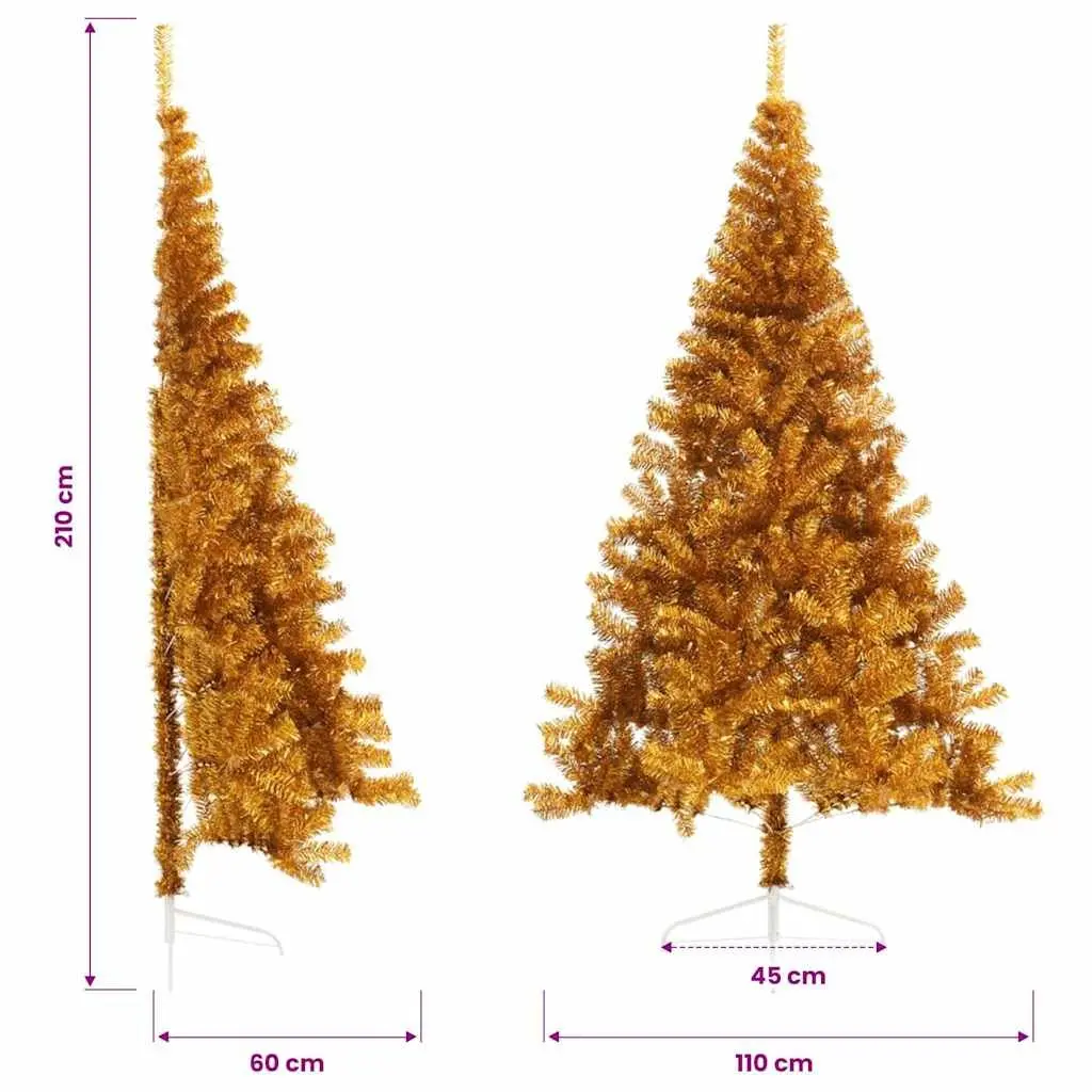 Half Christmas Tree Artificial 210cm Gold Bushy Wall Mount Decoration