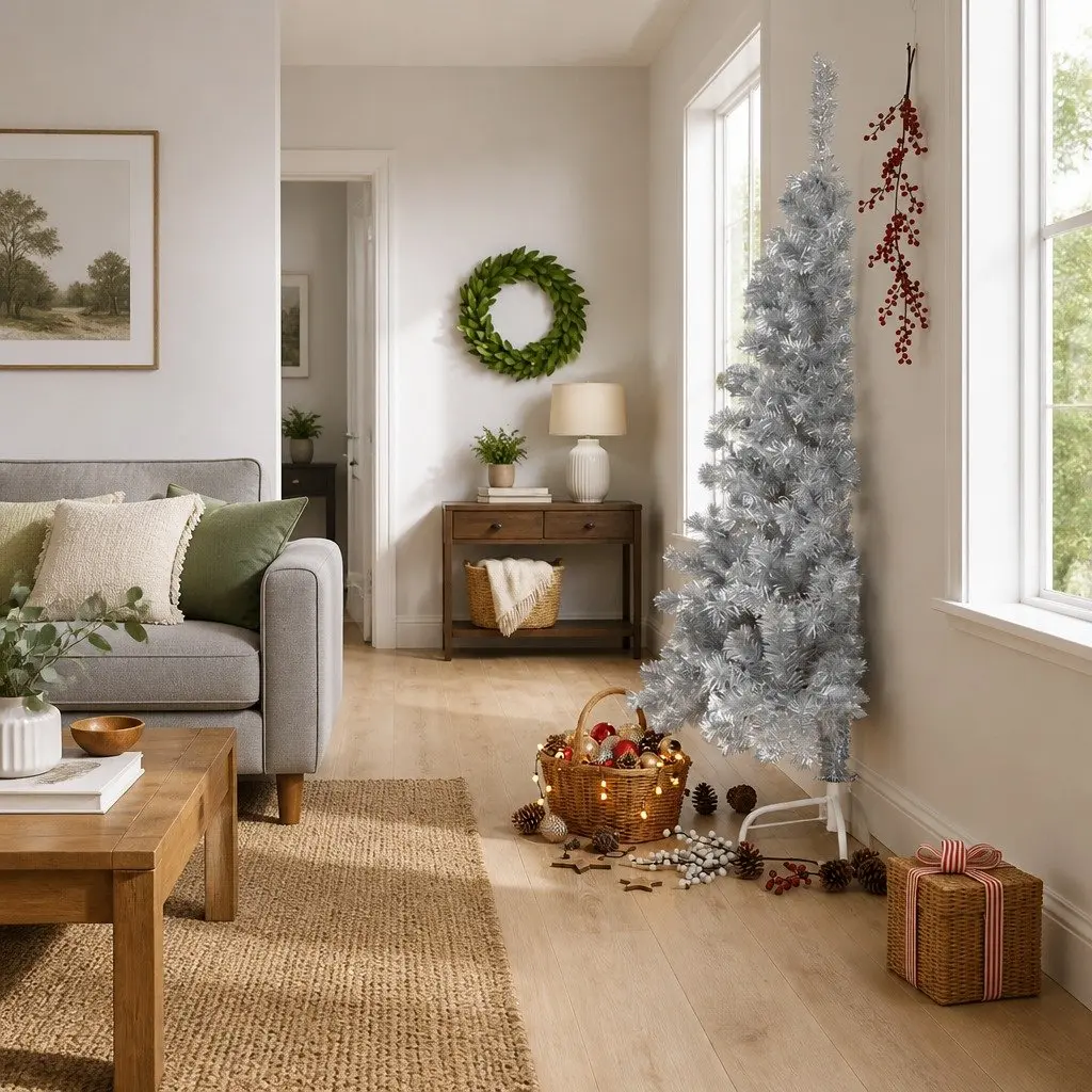 Artificial Half Christmas Tree PET 180cm Silver Bushy