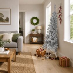 Practical 180cm Silver Half Christmas Tree for Tight Spaces