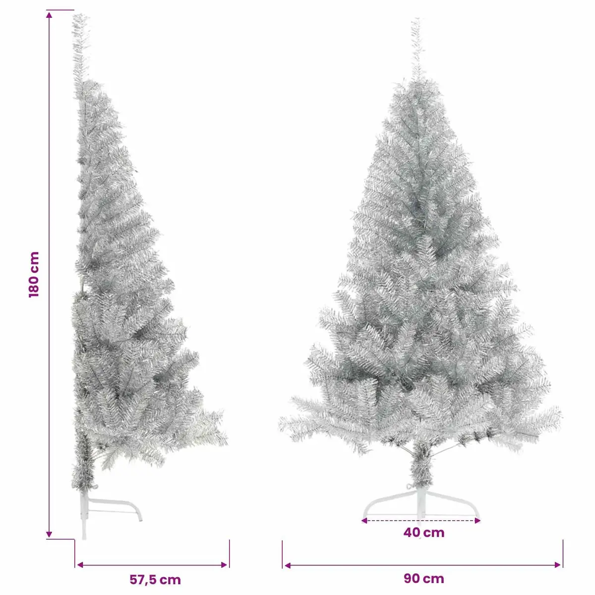 Artificial Half Christmas Tree PET 180cm Silver Bushy