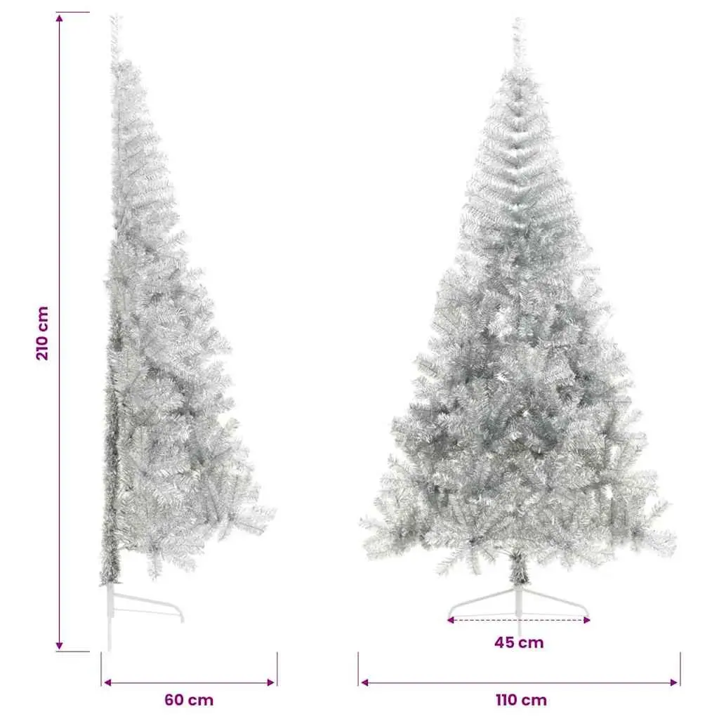 Half Christmas Tree 210cm Silver Artificial Bushy Holiday Seasonal Decoration