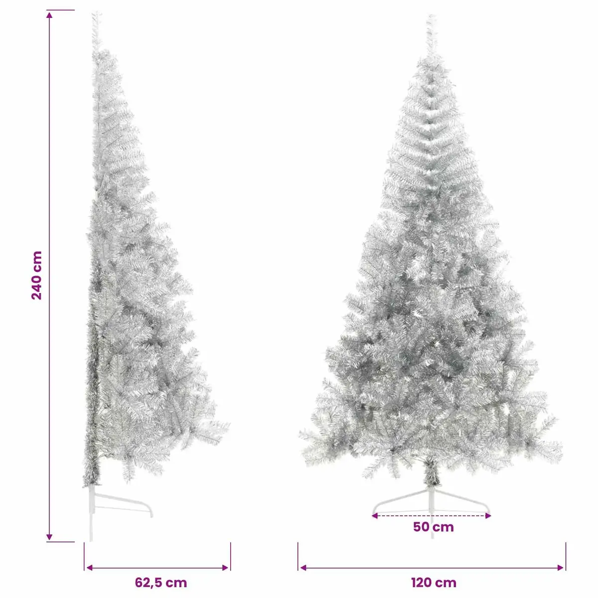 Half Christmas Tree 240cm Silver Artificial Xmas Seasonal Holiday Home Decor