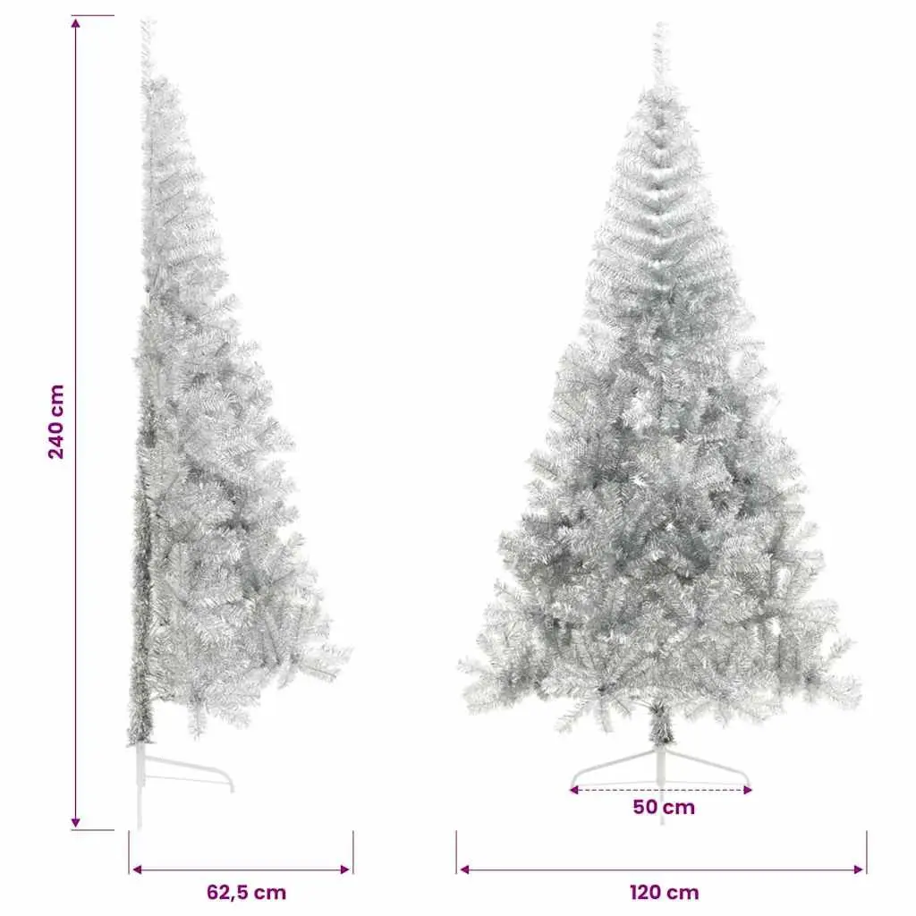 Half Christmas Tree 240cm Silver Artificial Xmas Seasonal Holiday Home Decor