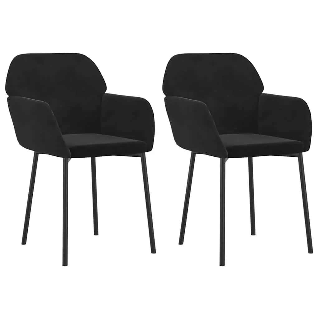 Dining Chairs Velvet Black 2 pcs Padded Armrest Backrest Metal Plywood Frame
