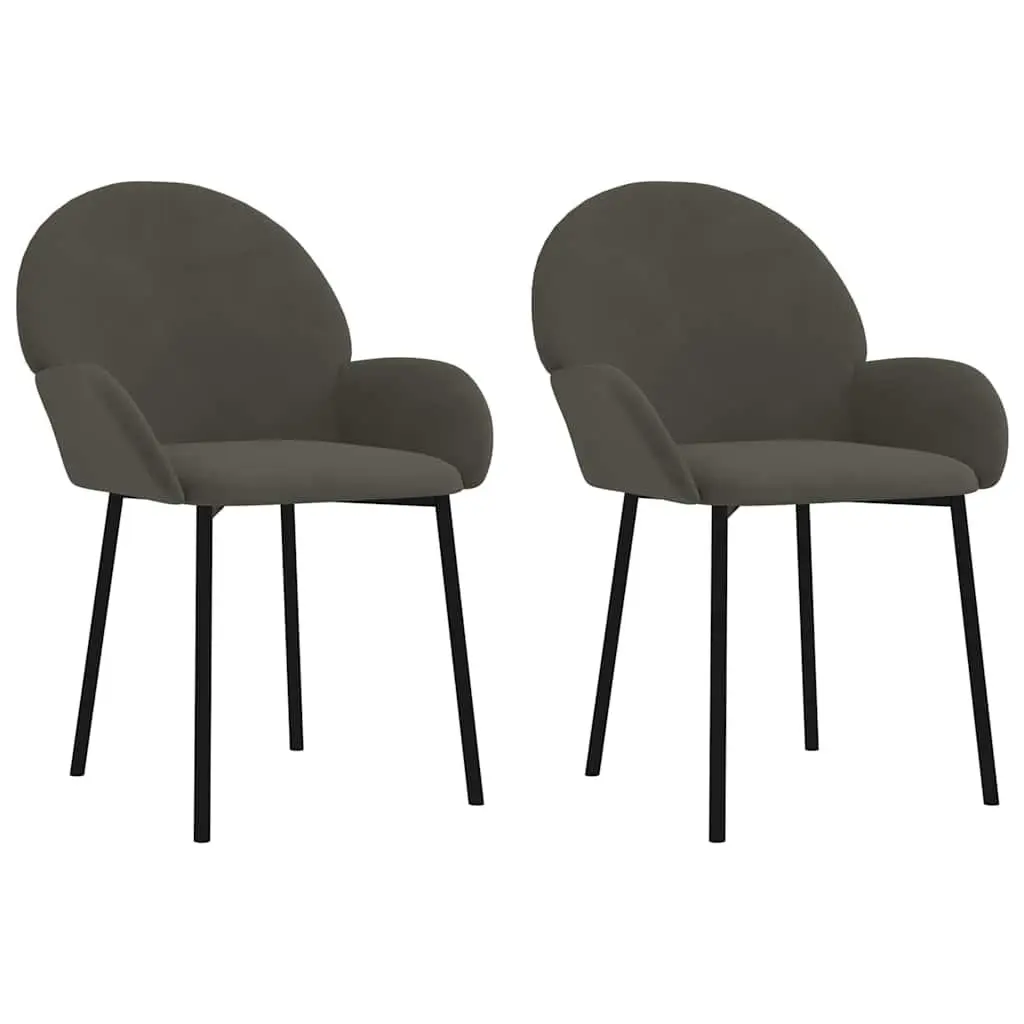 Dining Chairs Velvet Grey Set of 2 Padded Backrest Armrest Kitchen Room Seating