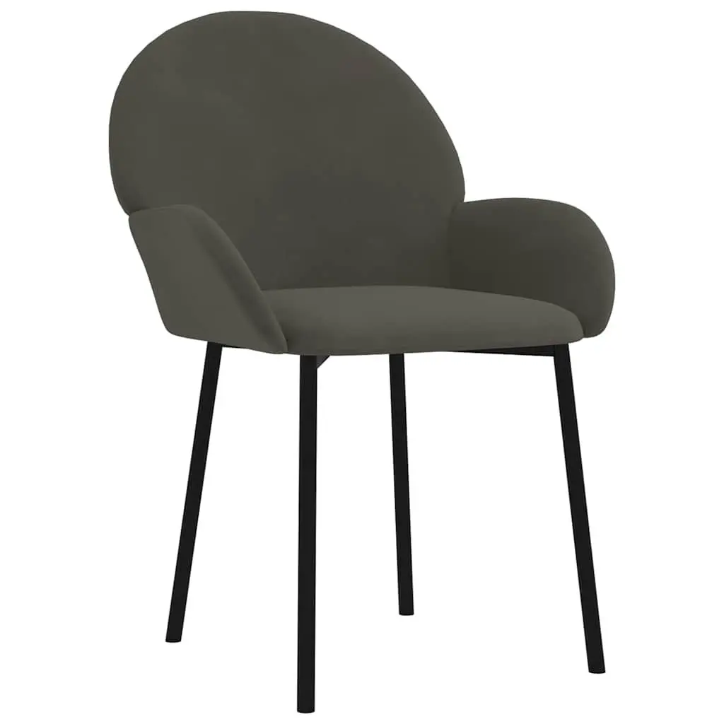 Dining Chairs Velvet Grey Set of 2 Padded Backrest Armrest Kitchen Room Seating