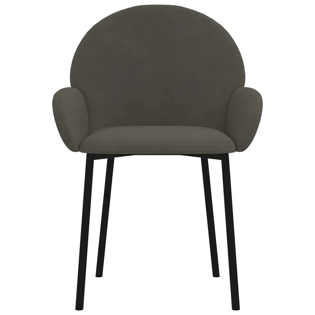 Dining Chairs Velvet Grey Set of 2 Padded Backrest Armrest Kitchen Room Seating