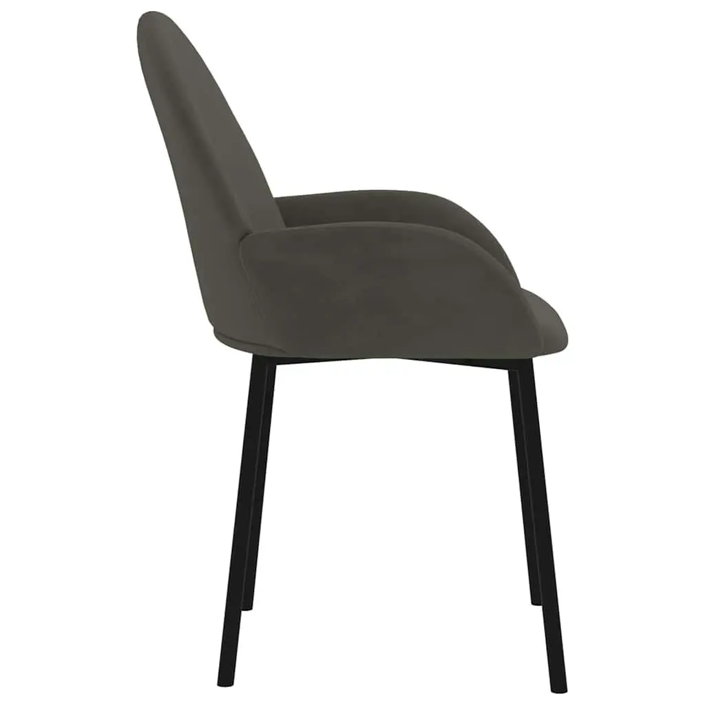 Dining Chairs Velvet Grey Set of 2 Padded Backrest Armrest Kitchen Room Seating