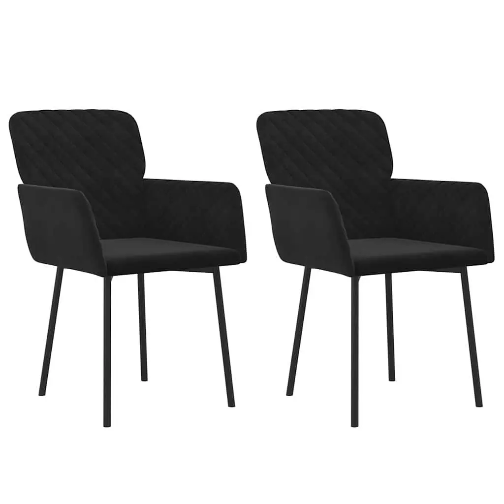 Dining Chairs Velvet Black 2 Piece Padded Armrest Backrest Foam Seat