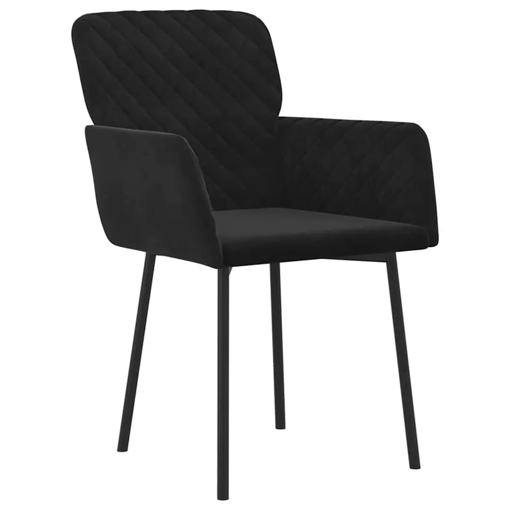 Dining Chairs Velvet Black 2 Piece Padded Armrest Backrest Foam Seat