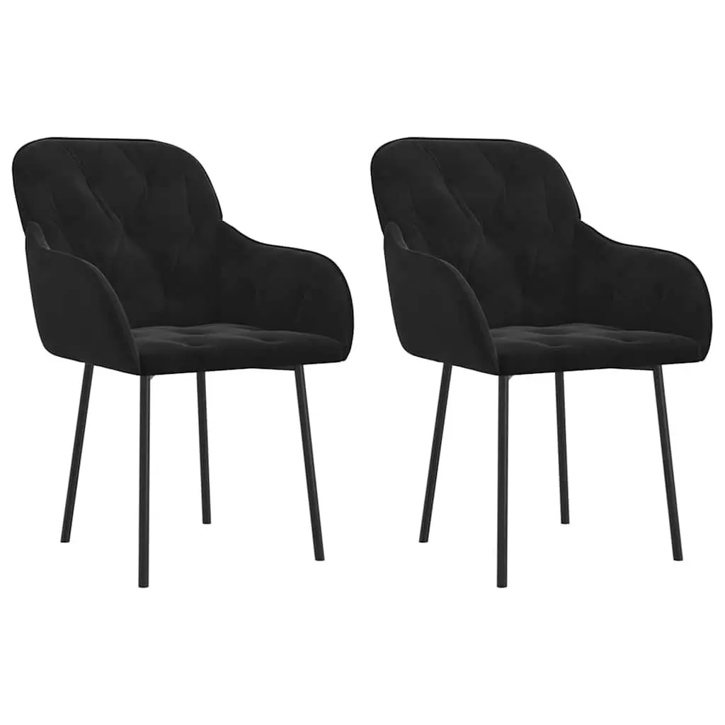 Black Velvet Dining Chairs Set of 2 Padded Foam Armrest Backrest Metal Plywood Frame