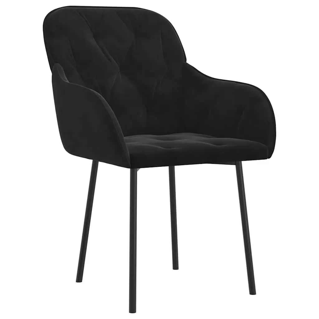 Black Velvet Dining Chairs Set of 2 Padded Foam Armrest Backrest Metal Plywood Frame