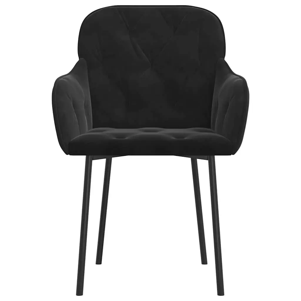 Black Velvet Dining Chairs Set of 2 Padded Foam Armrest Backrest Metal Plywood Frame