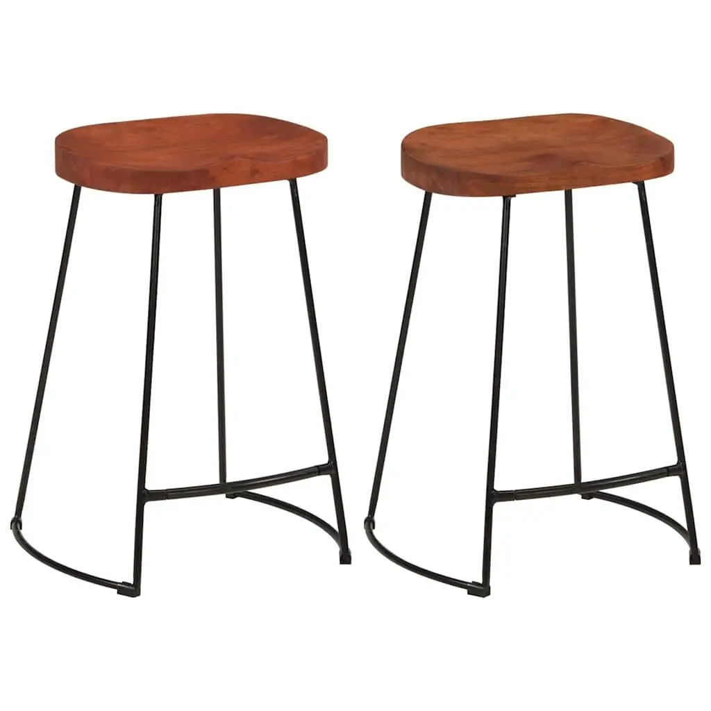Bar Stools Solid Mango Wood Brown Retro 2 Piece Kitchen Counter Seating Furniture