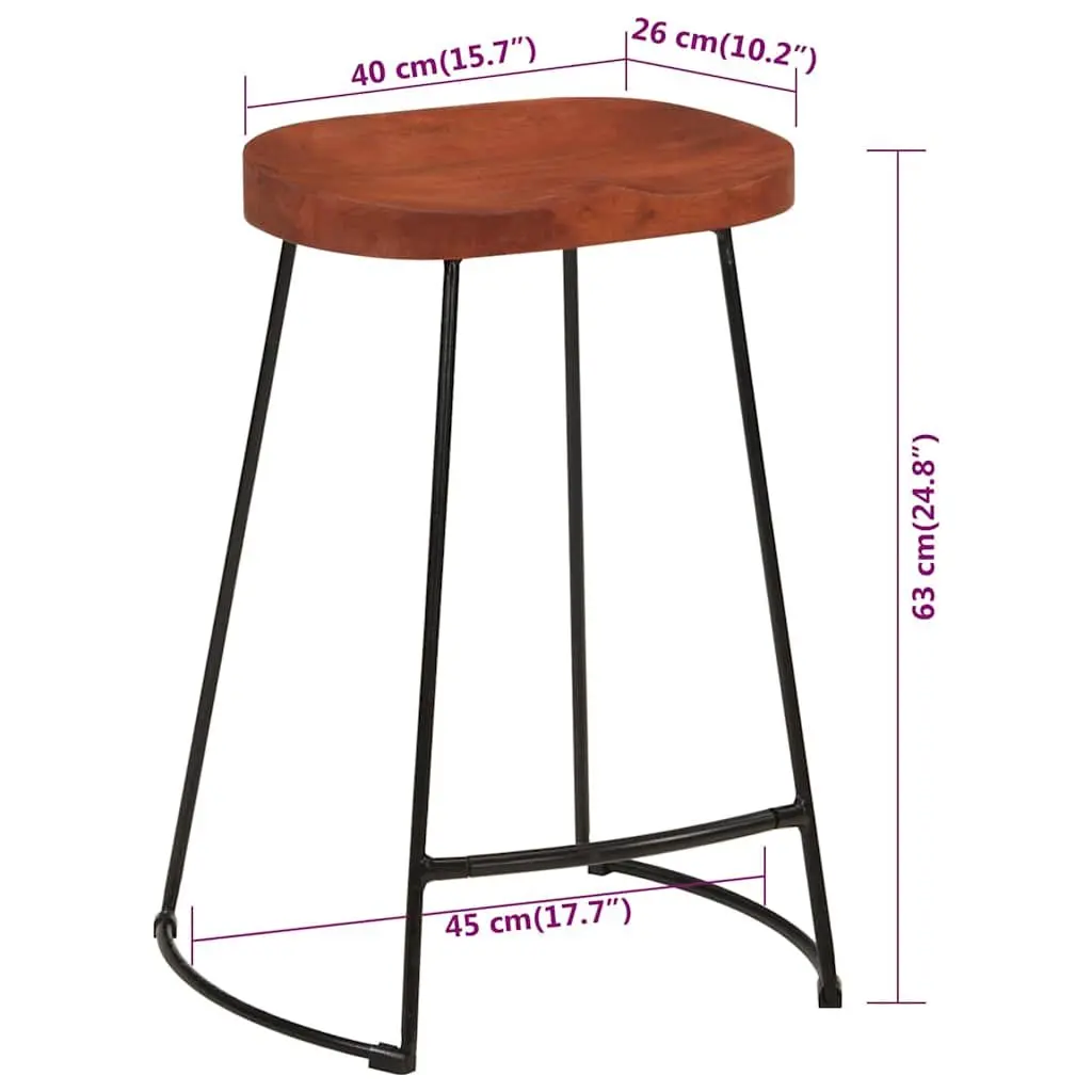 Bar Stools Solid Mango Wood Brown Retro 2 Piece Kitchen Counter Seating Furniture