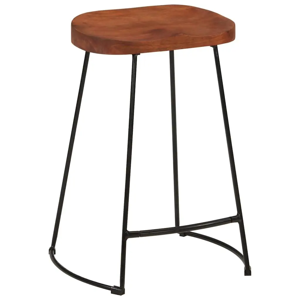 Bar Stools Solid Mango Wood Brown Retro 2 Piece Kitchen Counter Seating Furniture
