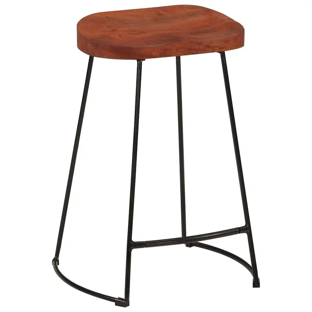 Bar Stools Solid Mango Wood Brown Retro 2 Piece Kitchen Counter Seating Furniture